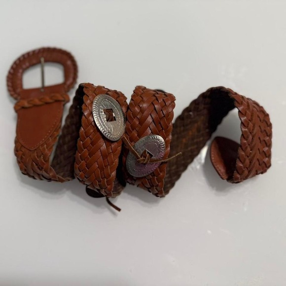 Accessories - 🪶 Vintage‎ Braided Leather Belt with Conchos – Western Boho Style (Size S/M)
